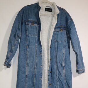 Long Denim Sherpa Lined Jacket | Size S